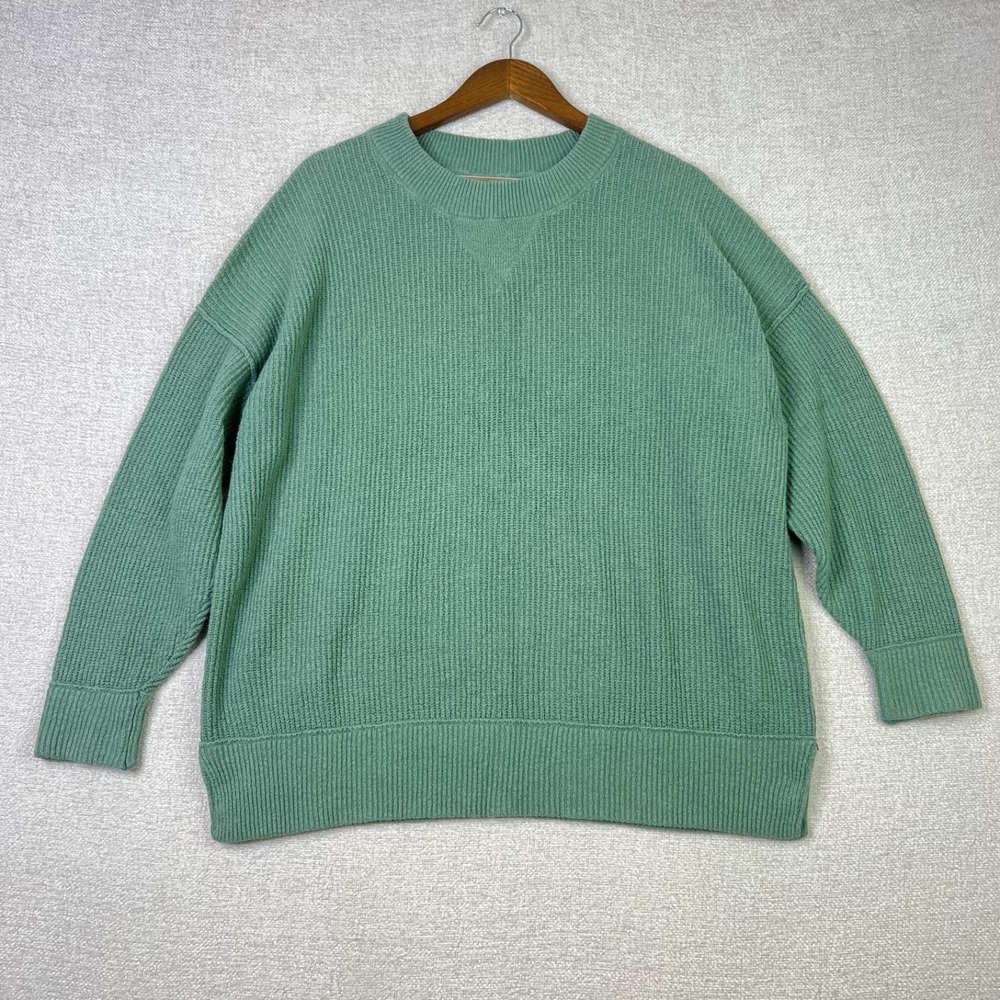 Aerie CozyUp Ribbed Crew Oversized Sweatshirt Green Tea Size M